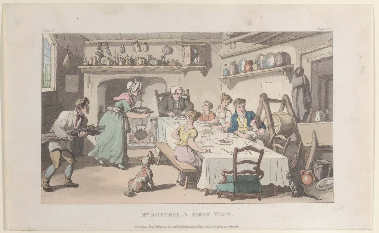 A Primeira Visita do Sr. Burchell, de The Vicar of Wakefield, 1 de Maio de 1817., 1 de Maio de 1817. de Thomas Rowlandson