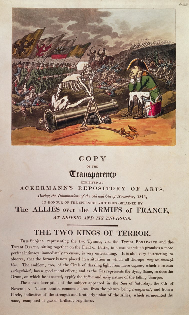 Napoleão e morte sentados juntos no campo de batalha em Leipzig (ver também 266072) de Thomas Rowlandson