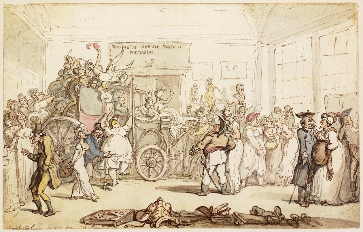 O treinador de Napoleão sendo visto pela elegante Londres, de "Um relato histórico da campanha na Holanda, em 1815", 1817 de Thomas Rowlandson