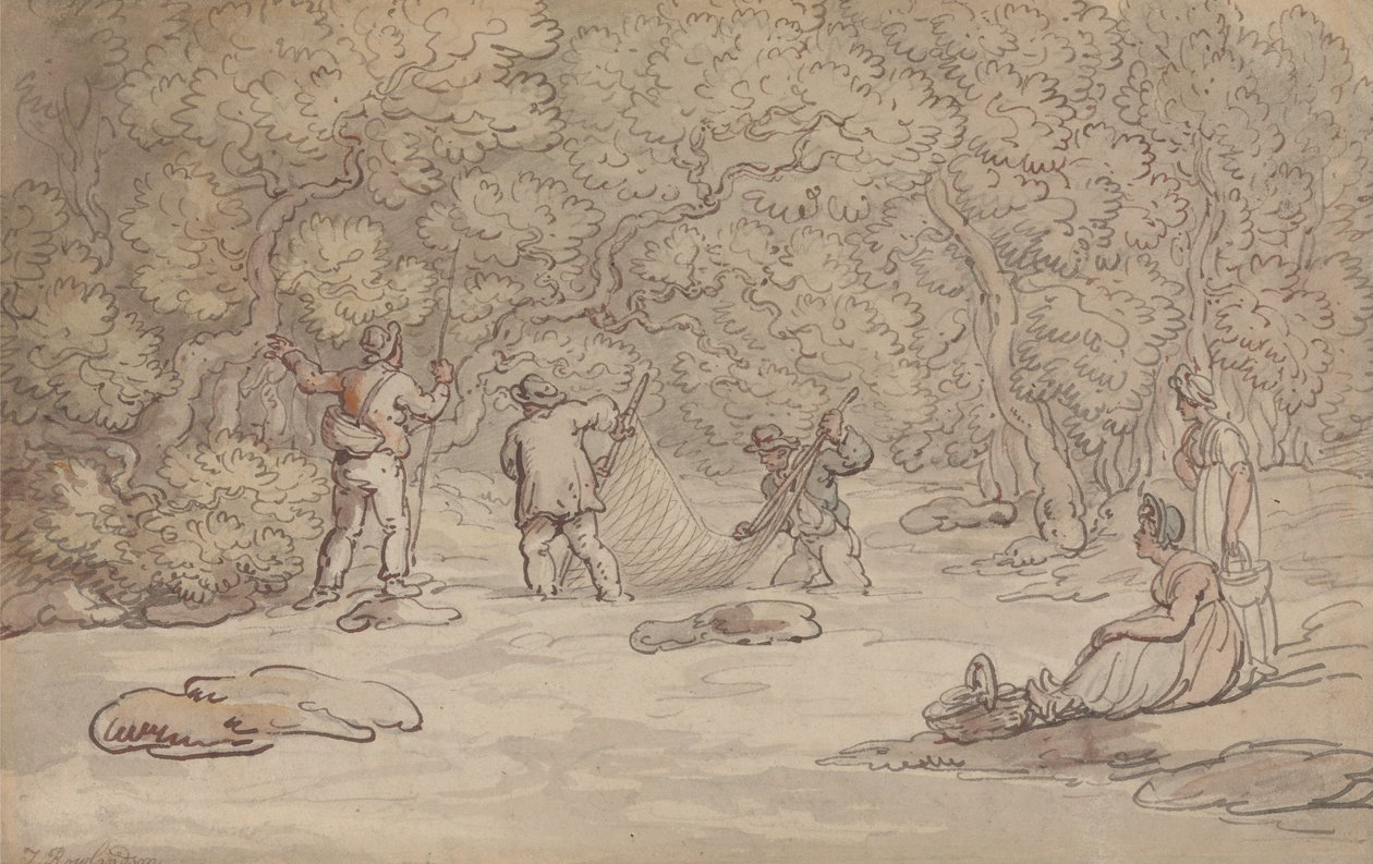 Colocação de uma rede numa poça de salmões de Thomas Rowlandson
