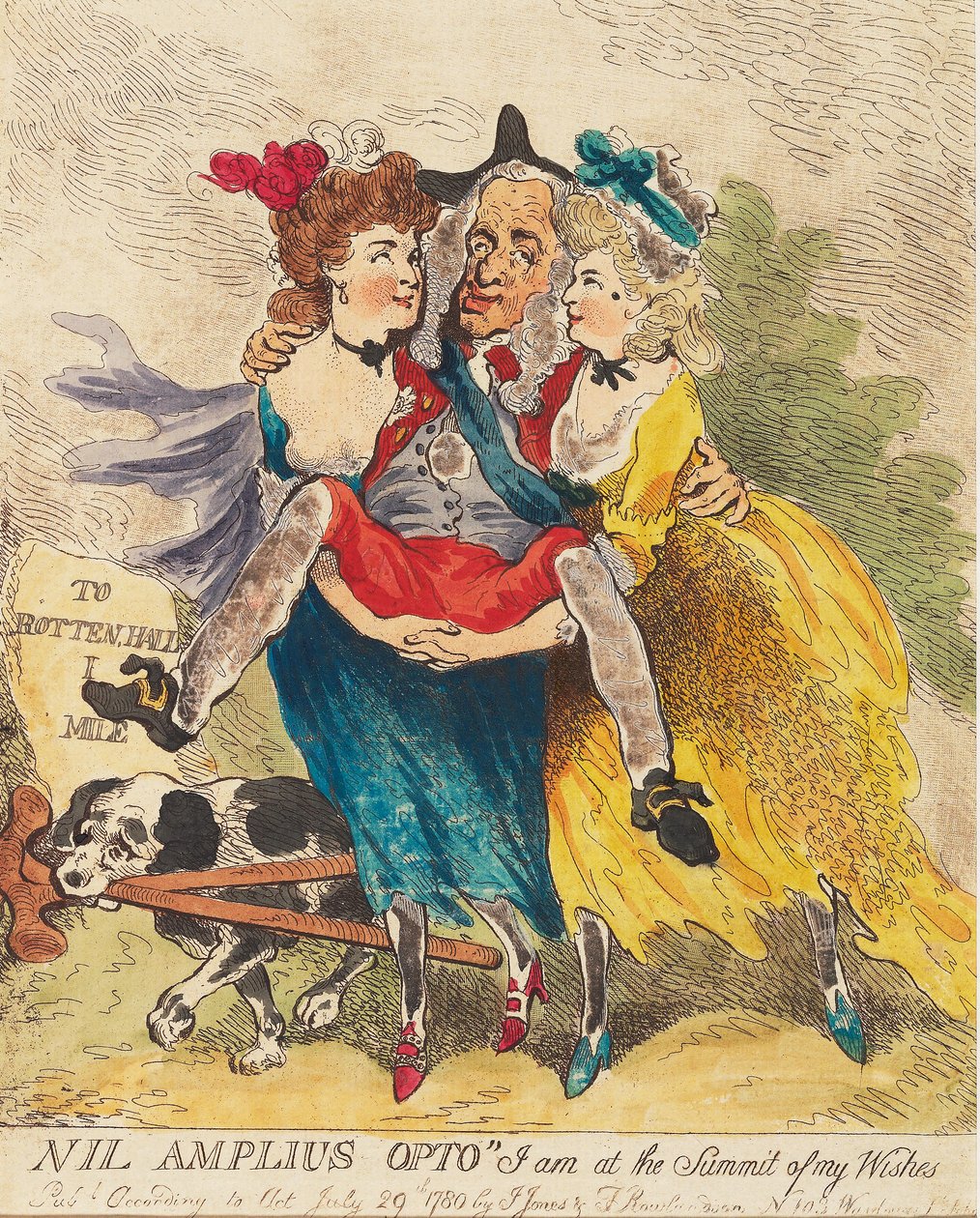 Nil Amplius Opto Eu estou no Summit of my Wishes, pub. 1780 (gravura colorida à mão de Thomas Rowlandson