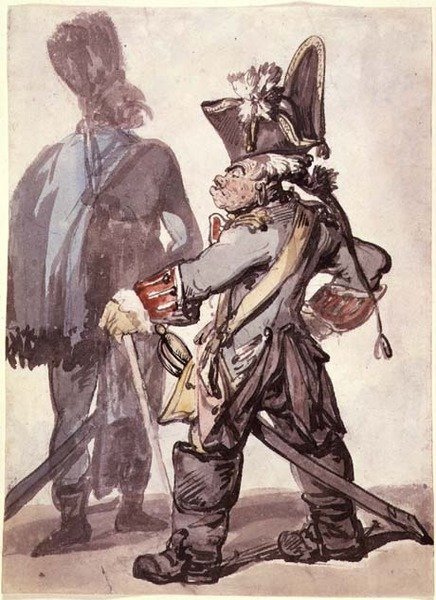 No.2160 Frederico o Grande (1712-86) e um de seus oficiais (caneta, sépia e aquarela sobre papel) de Thomas Rowlandson