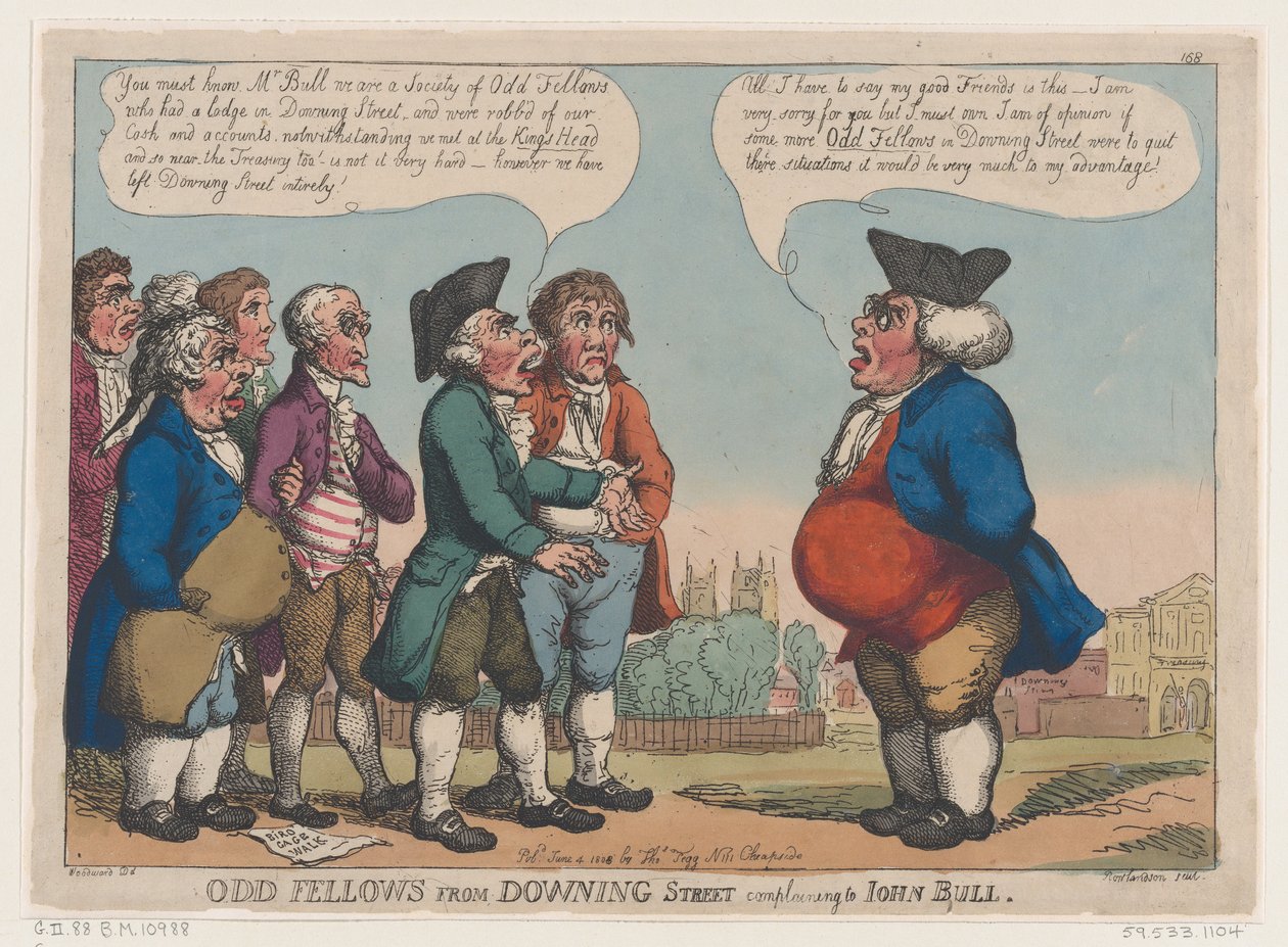 Odd Fellows de Downing Street Complaining to John Bull, 4 de junho de 1808., 4 de junho de 1808. de Thomas Rowlandson
