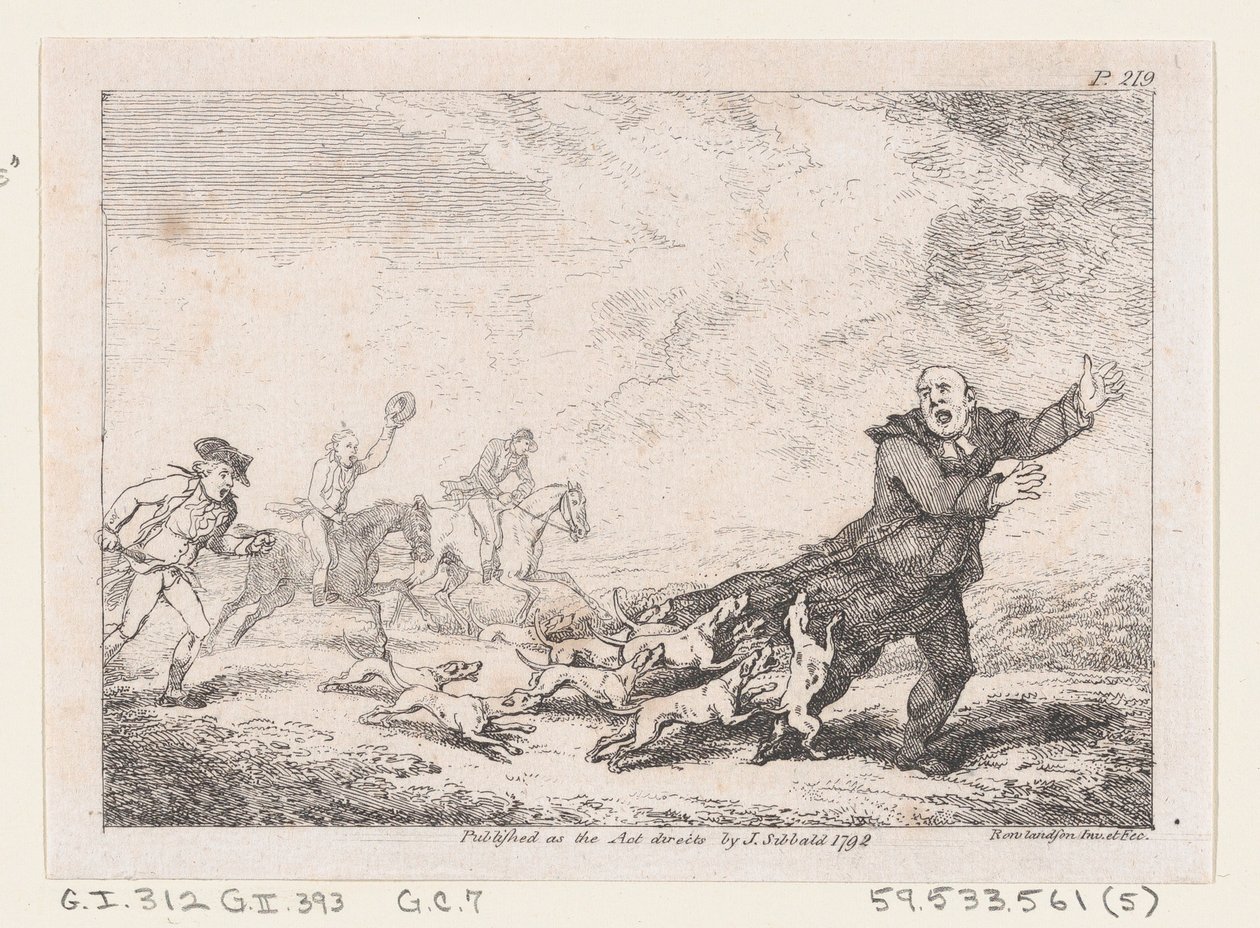 Parson Adams envolvido em uma aventura de caça perigosa, de The Adventures of Joseph Andre..., 1792. de Thomas Rowlandson
