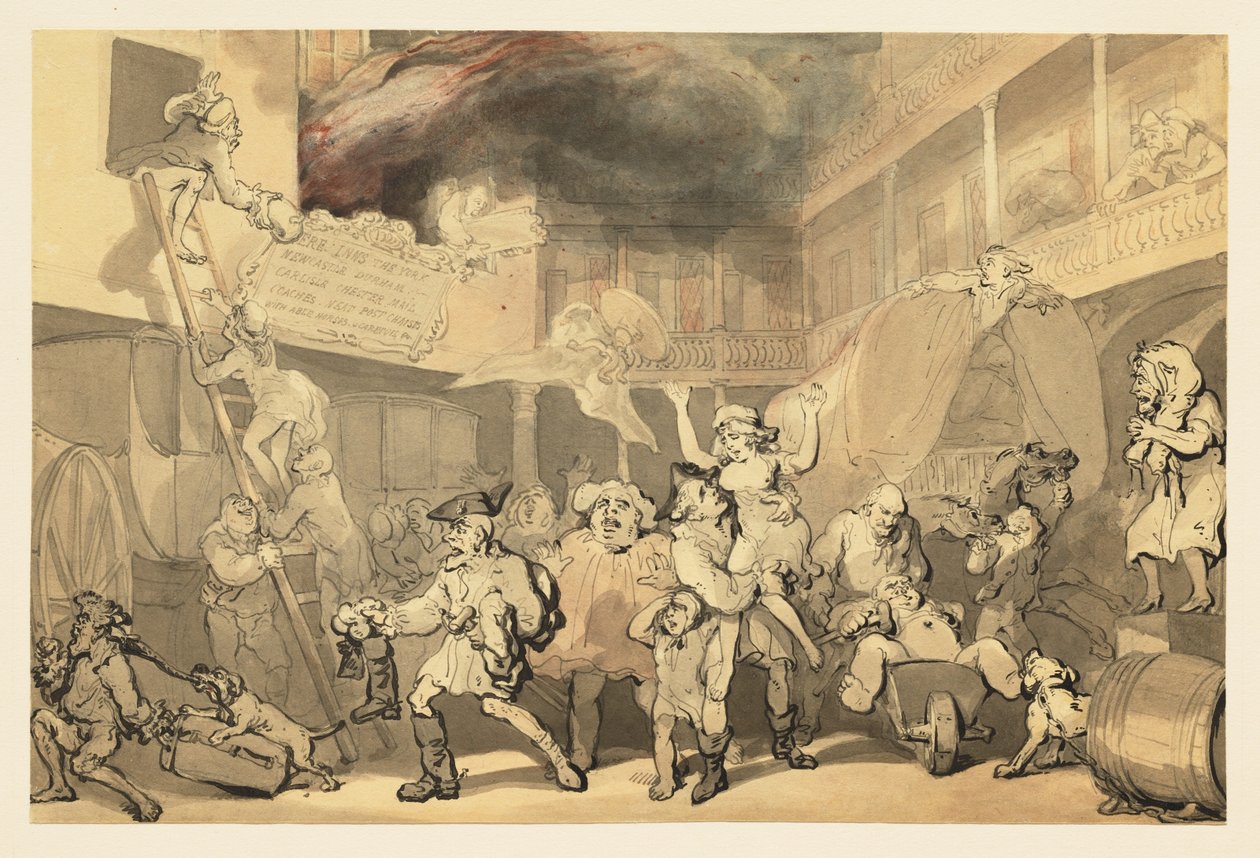 Peregrine salva Emilia do incêndio da estalagem de Thomas Rowlandson