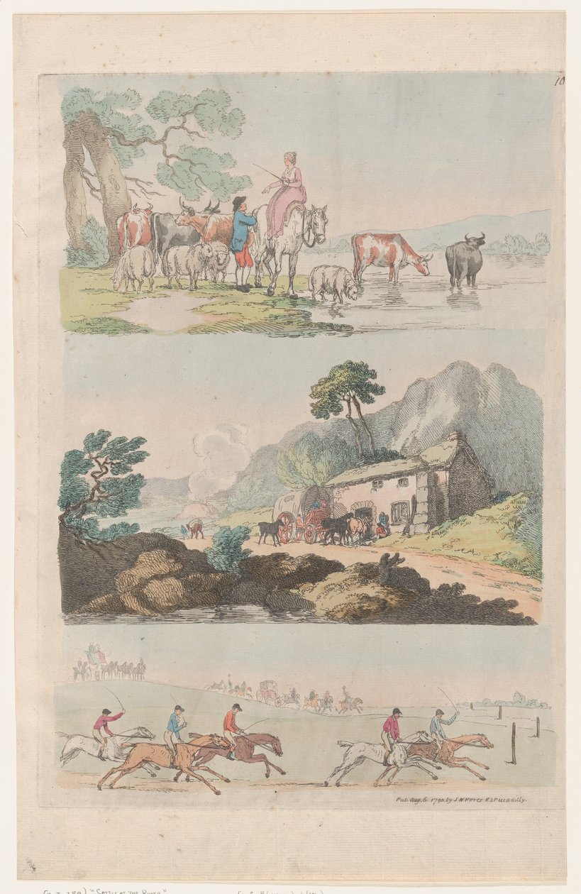 Placa 10, Esboços de Figuras, Paisagens e Gado... para o Uso de Aprendizes, ..., 6 de agosto de 1790. de Thomas Rowlandson