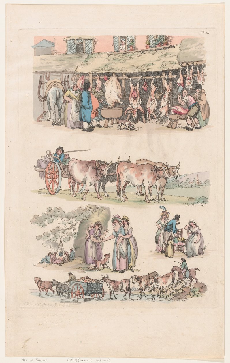 Placa 15, Esboços de Figuras, Paisagens e Gado... para o Uso dos Aprendizes, Ju..., 1º de junho de 1790. de Thomas Rowlandson