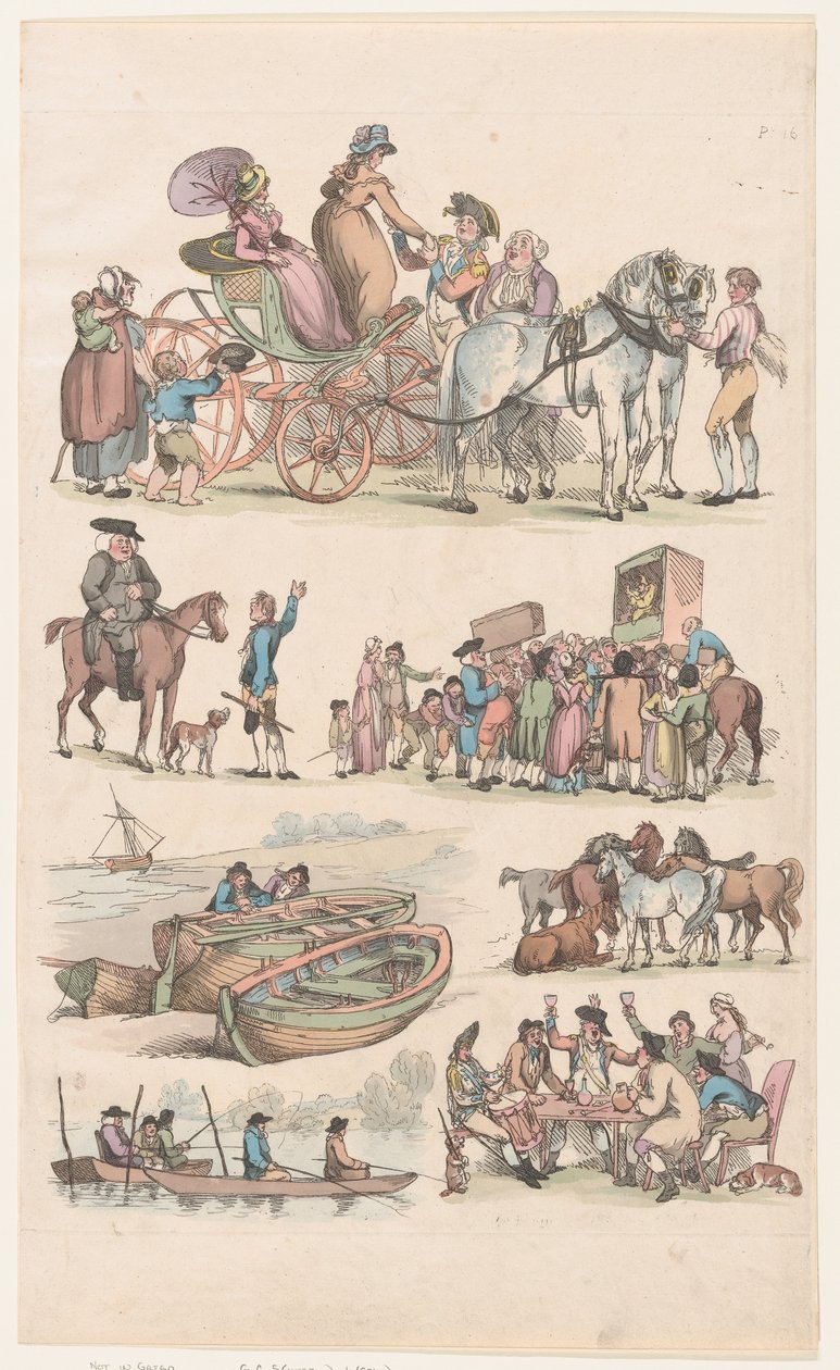 Placa 16, Esboços de Figuras, Paisagens e Gado... para o Uso dos Aprendizes, Ju..., 1º de junho de 1790. de Thomas Rowlandson