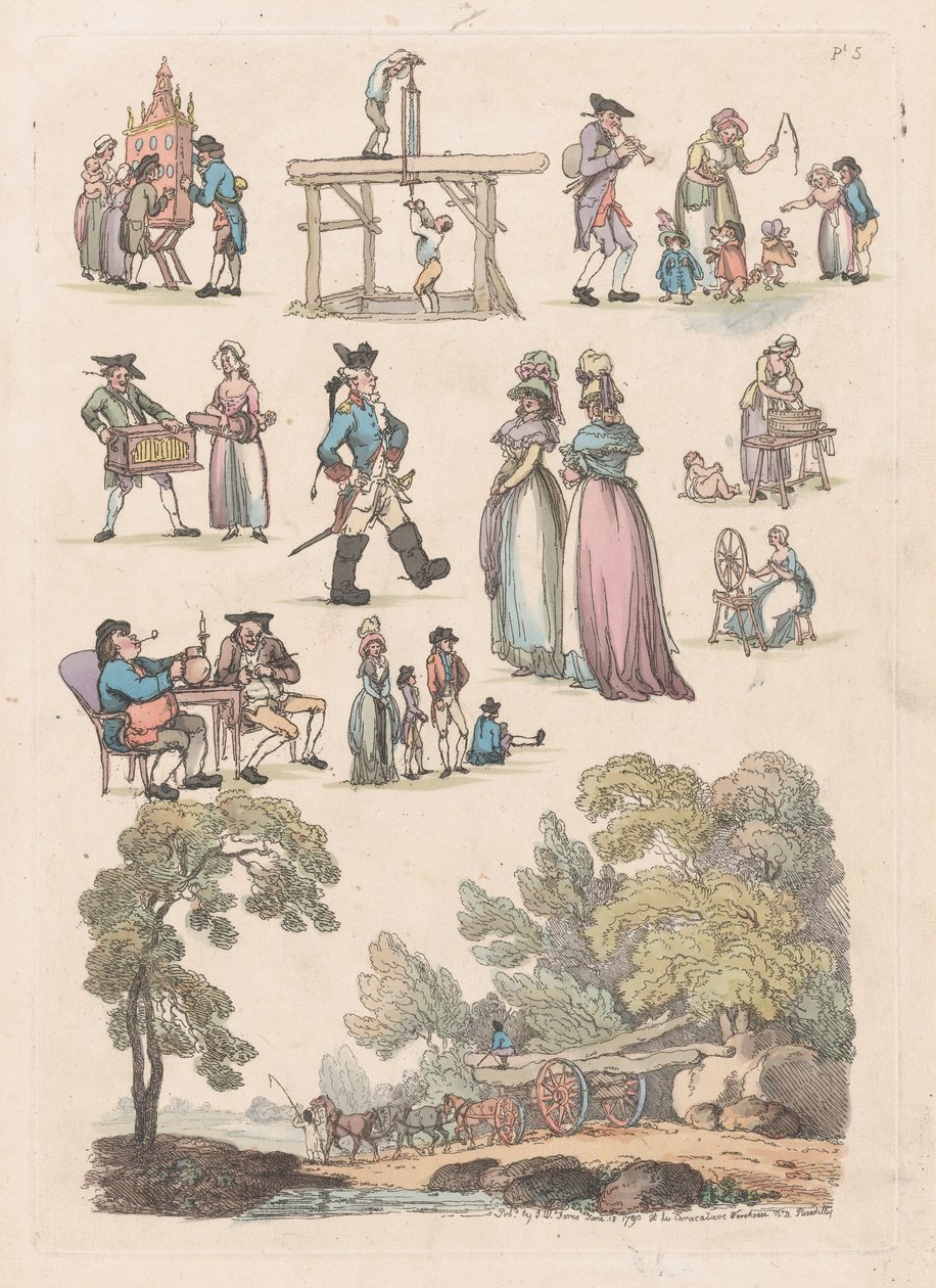 Placa 5, Esboços de Figuras, Paisagens e Gado... para o Uso dos Aprendizes, Ju..., 18 de junho de 1790. de Thomas Rowlandson