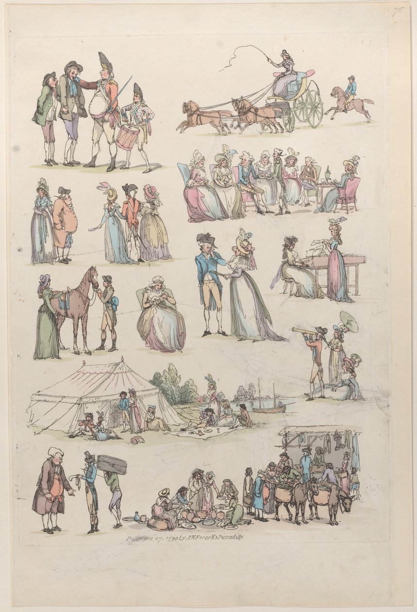 Placa 7, Esboços de Figuras, Paisagens e Gado... para o Uso dos Aprendizes, Ju..., 27 de junho de 1790. de Thomas Rowlandson