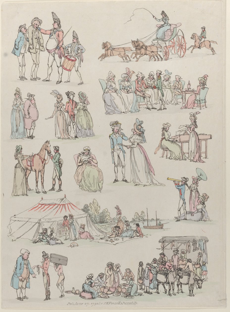Placa 7, Esboços de Figuras, Paisagens e Gado... para o Uso dos Aprendizes, Ju..., 27 de junho de 1790. de Thomas Rowlandson