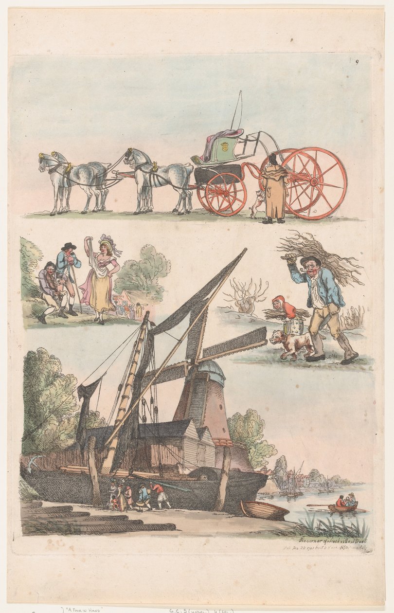Placa 9, Esboços de Figuras, Paisagens e Gado... para o Uso dos Aprendizes,..., 20 de janeiro de 1791. de Thomas Rowlandson
