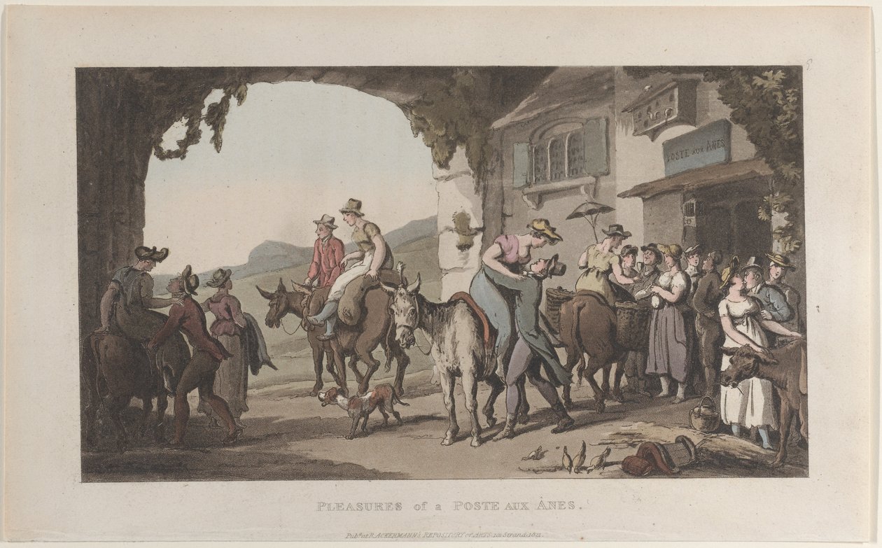 Prazeres de um Poste Aux Ânes, do Journal of Sentimental Travels in the Southern Provin..., 1821. de Thomas Rowlandson