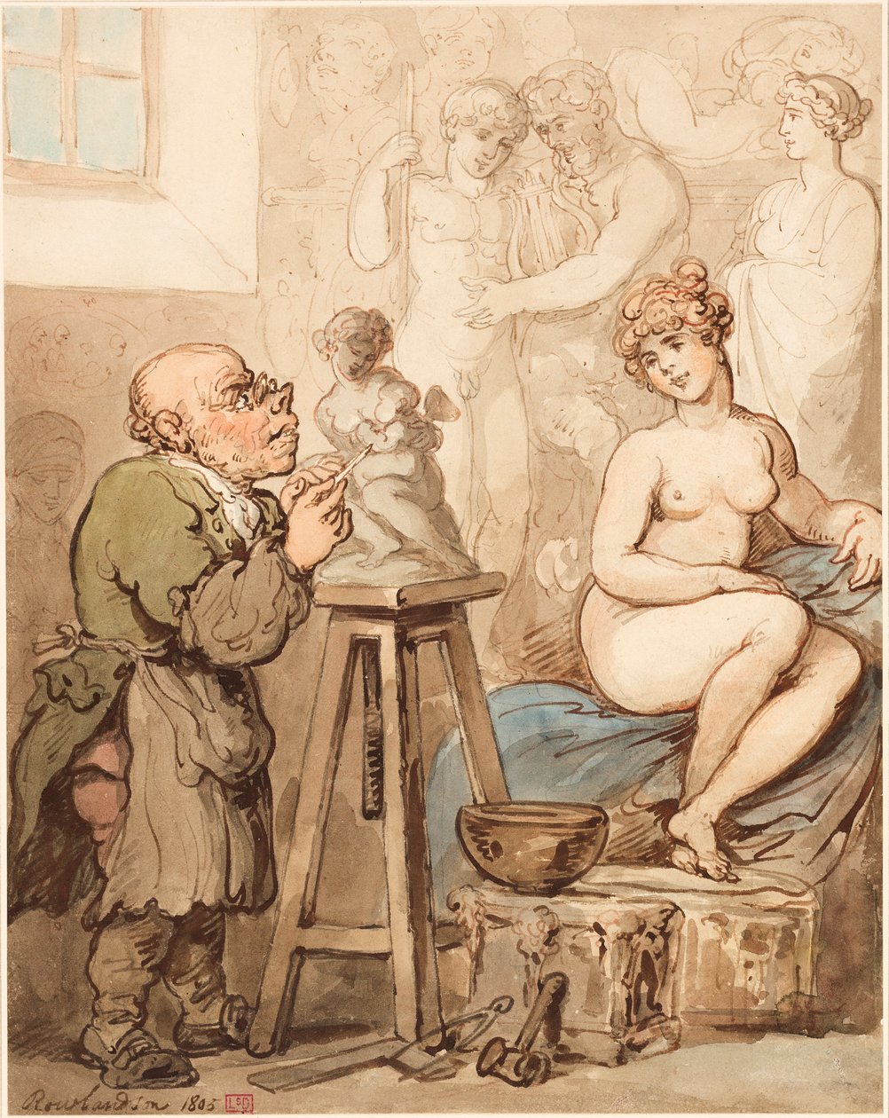 Preparação para a Academia — Velho Joseph Nollekens e sua Vênus de Thomas Rowlandson