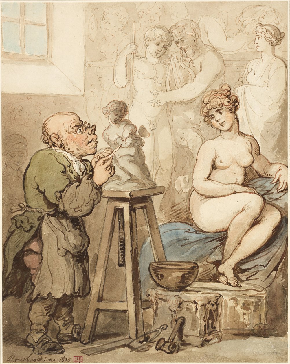 Preparação para a Academia — Velho Joseph Nollekens e sua Vênus de Thomas Rowlandson