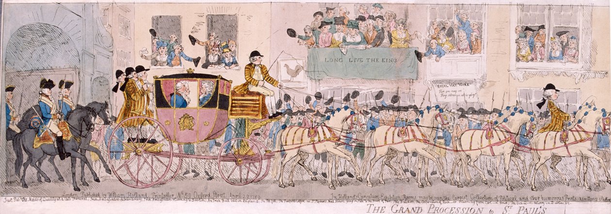 Procissão do rei George III e da rainha Charlotte para a Catedral de São Paulo, Londres, 1789 de Thomas Rowlandson