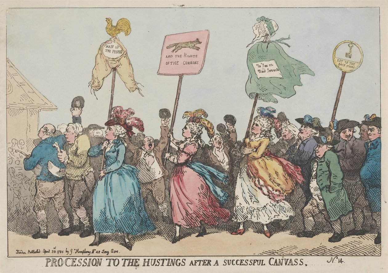 Procissão até ao palanque após uma campanha eleitoral bem-sucedida de Thomas Rowlandson