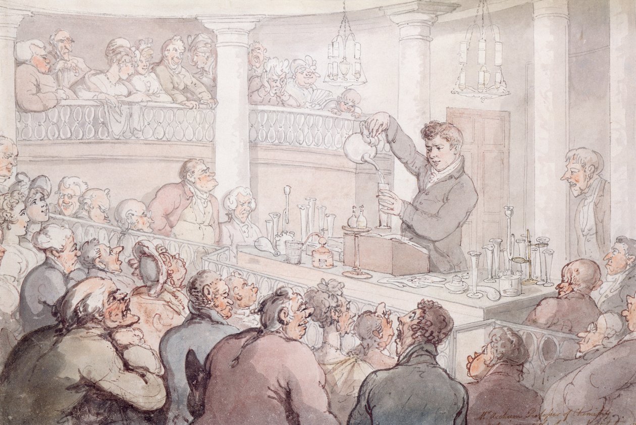 Professor F Accum palestrando no Surrey Institute, Londres, 1809 de Thomas Rowlandson