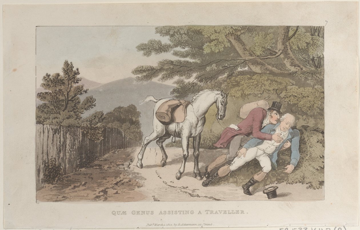 A Família Ajudando um Viajante, de A História da Família Johnny Quae, A Carta..., 1º de março de 1822 de Thomas Rowlandson