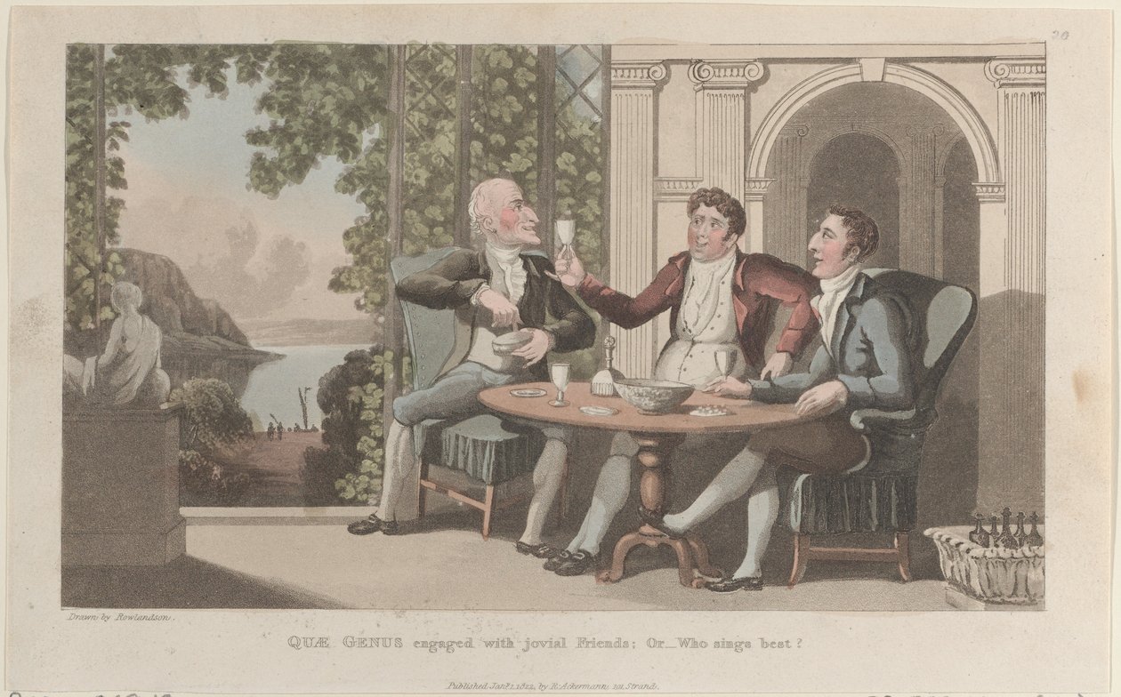 Quae Genus Engaged with Jovial Friends, Or-Who Sing Best, from The History of..., 1 de janeiro de 1822. de Thomas Rowlandson
