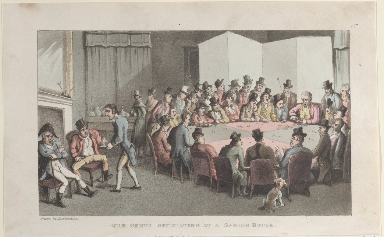 Quae Genus oficiando em uma Gaming House, de The History of Johnny Quae Gen..., 1 de novembro de 1821. de Thomas Rowlandson