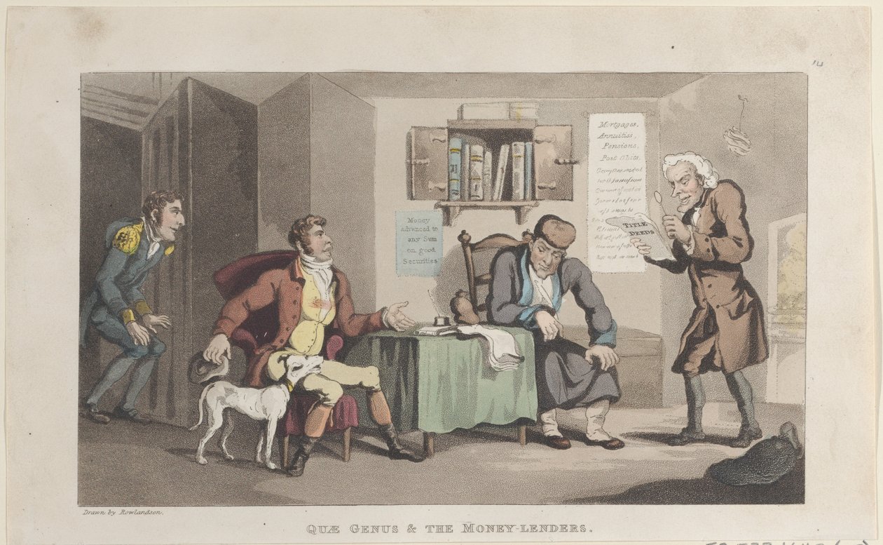 Quae Genus & The Money Lenders, de The History of Johnny Quae Genus, The L..., 1 de setembro de 1821. de Thomas Rowlandson