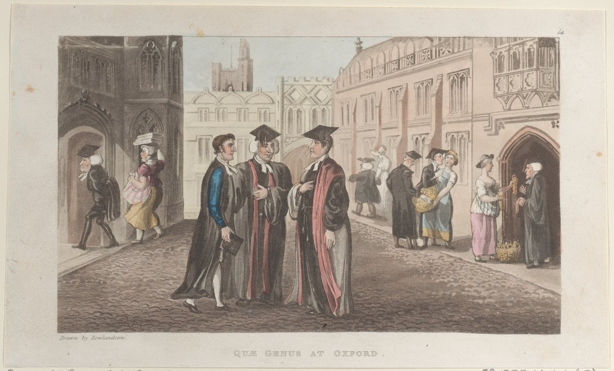 Quae Genus em Oxford, de The History of Johnny Quae Genus, The Little Found..., 1 de novembro de 1821. de Thomas Rowlandson