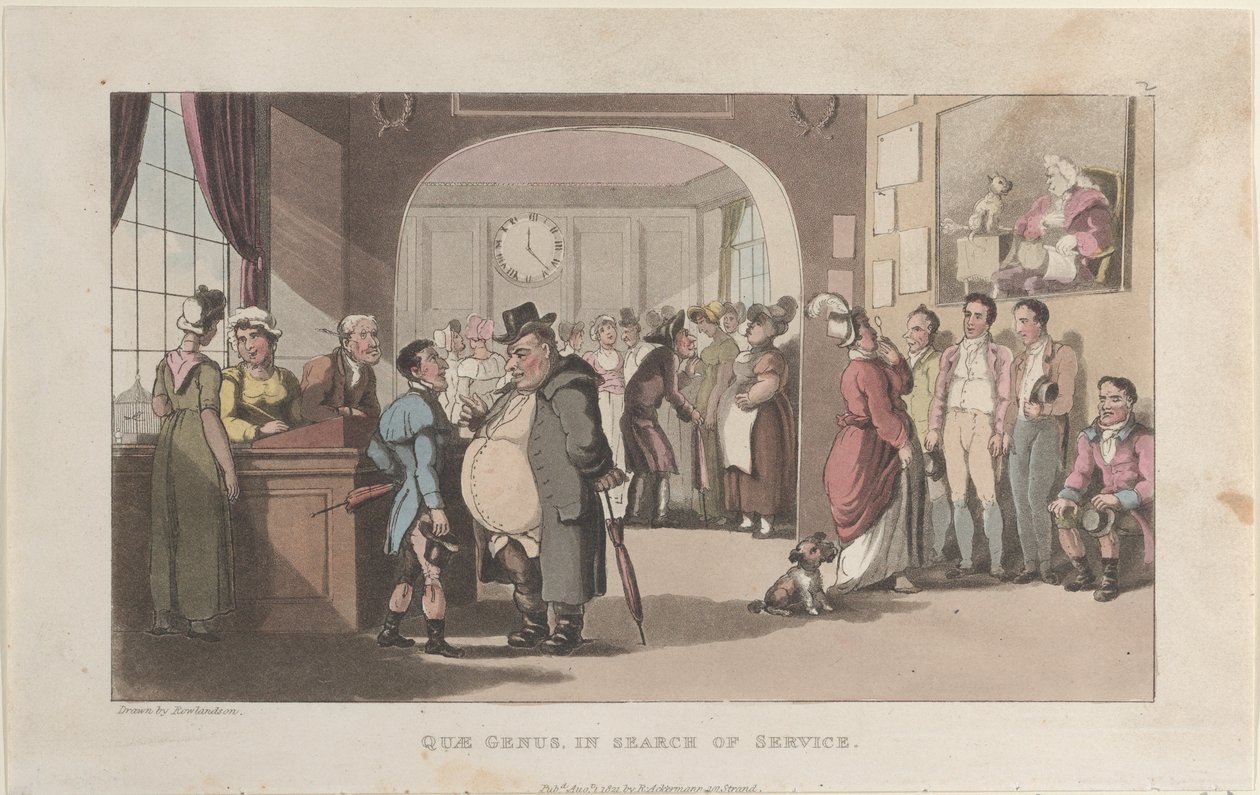 Quae Genus in Search of Service, de The History of Johnny Quae Genus, The Lit..., 1 de agosto de 1821. de Thomas Rowlandson