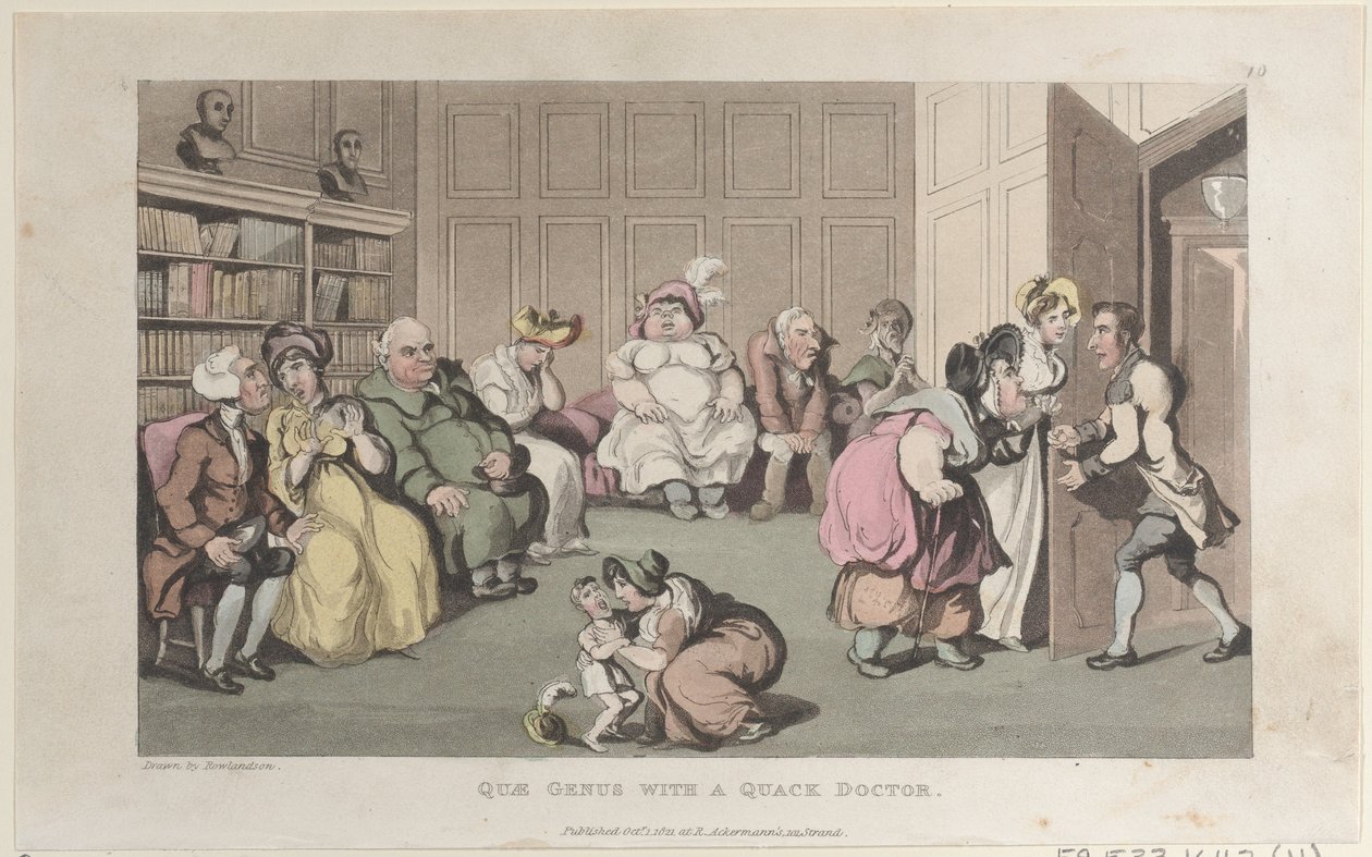Quae Genus com um Quack Doctor, de The History of Johnny Quae Genus, The Lit..., 1 de outubro de 1821. de Thomas Rowlandson