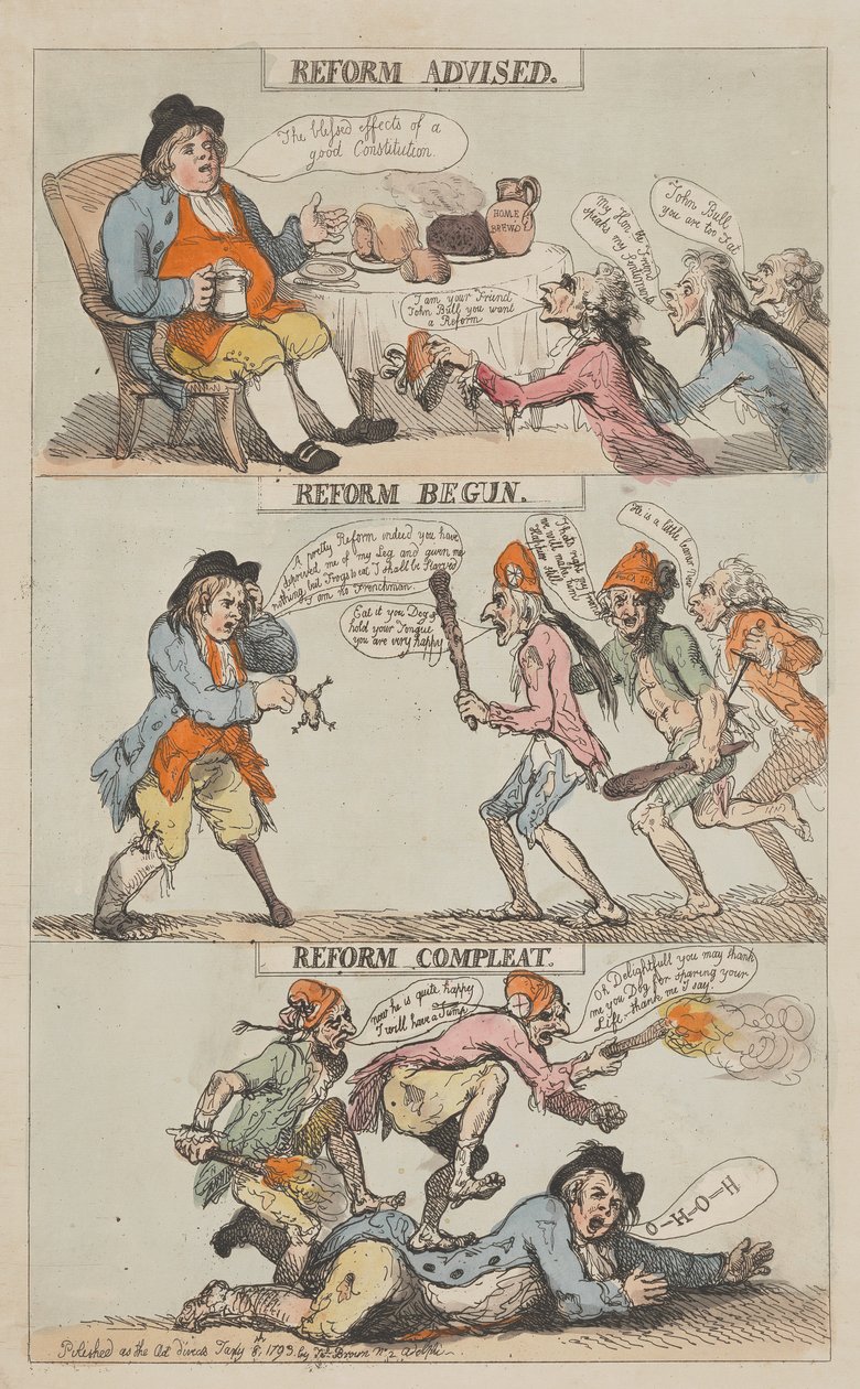 Reforma aconselhada — Reforma iniciada — Reforma concluída (concluída) de Thomas Rowlandson