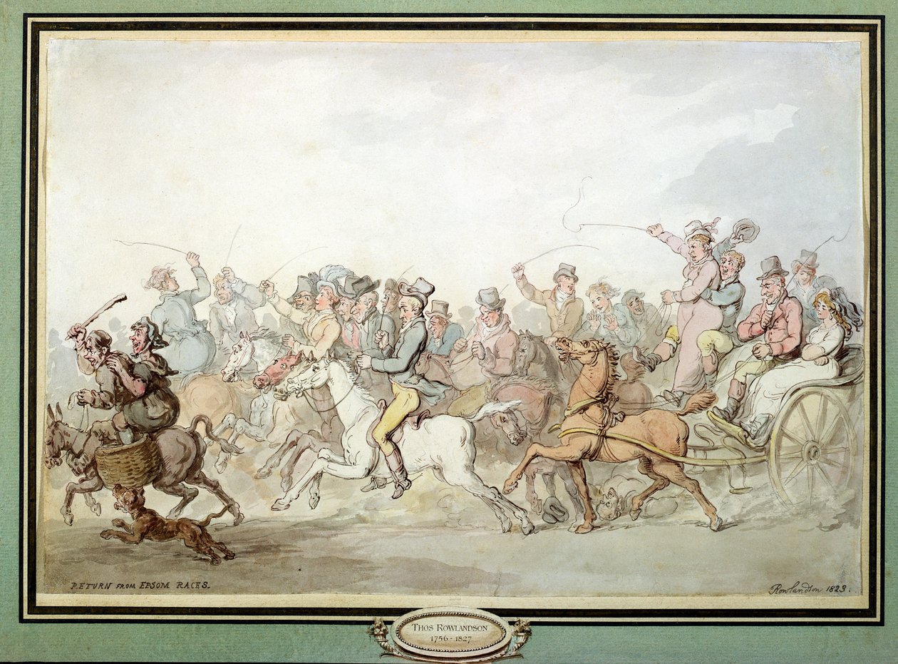 Retorno de Epsom Races, 1823 (caneta, wc e lápis sobre papel) de Thomas Rowlandson