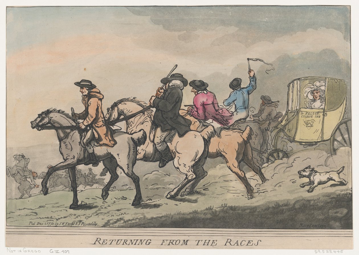 Retornando das corridas, 1º de dezembro de 1791., 1º de dezembro de 1791. de Thomas Rowlandson