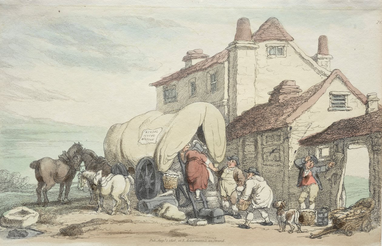 Mostra de Richardsons: Um vagão voador, 1816. de Thomas Rowlandson