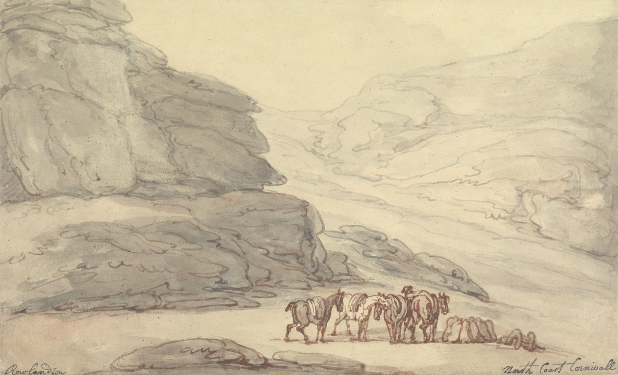 Cena rochosa na Costa Norte, Cornualha (caneta e tinta e aquarela sobre papel) de Thomas Rowlandson