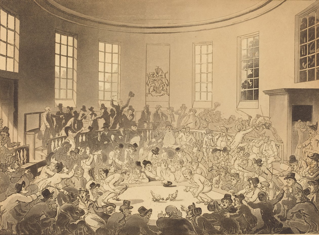 Royal Cock Pit, publicado em 1808. de Thomas Rowlandson