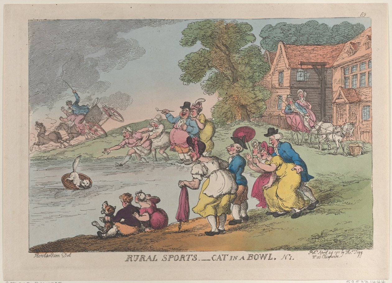 Esportes rurais: Cat in a Bowl, 24 de abril de 1811., 24 de abril de 1811. de Thomas Rowlandson