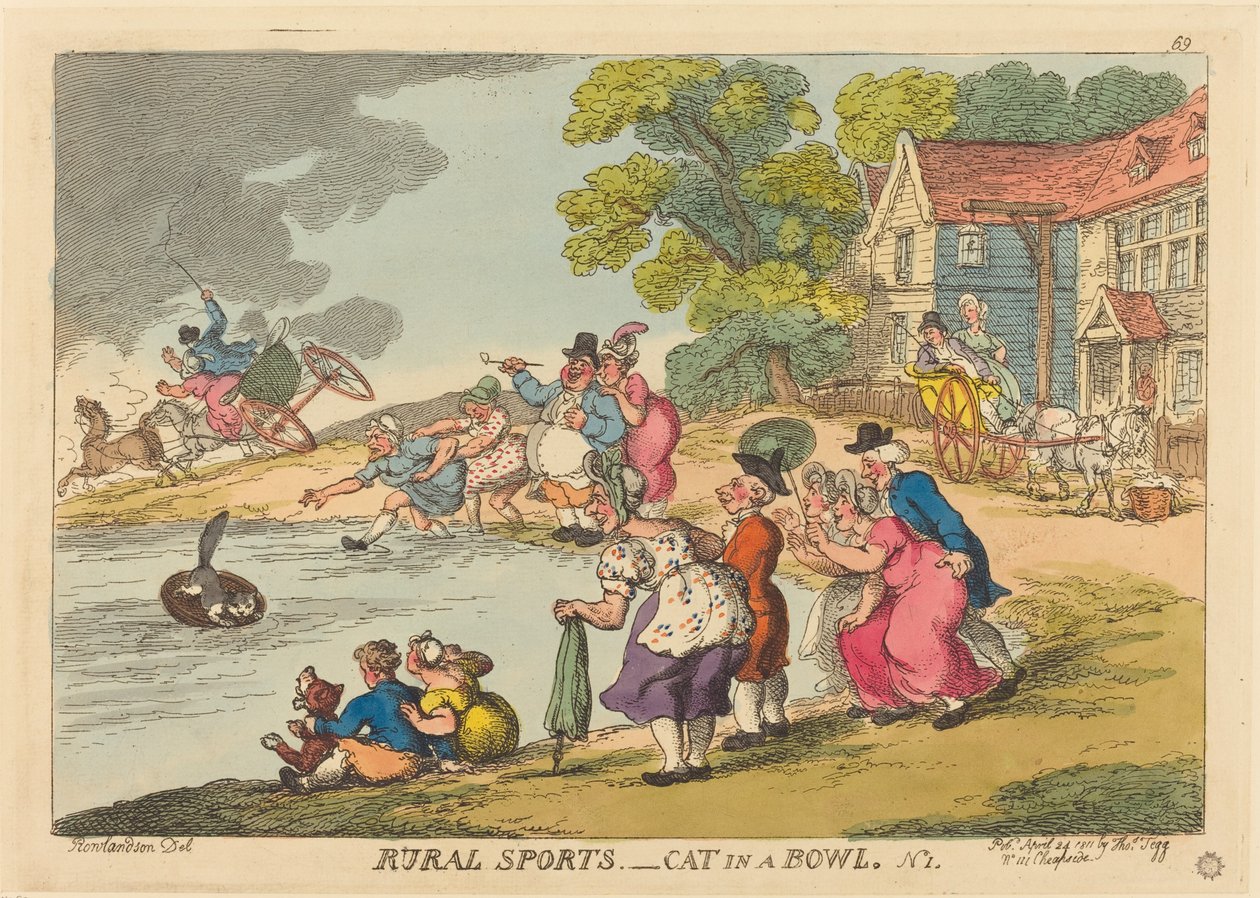 Esportes Rurais. Gato em uma tigela. Nº 1 de Thomas Rowlandson