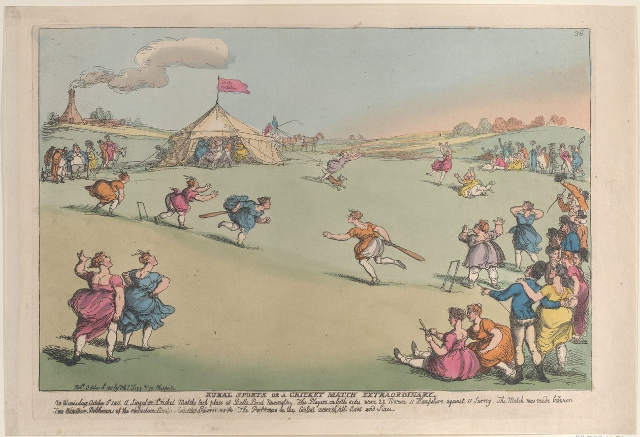 Esportes rurais ou uma partida de críquete extraordinária, 10 de outubro de 1811., 10 de outubro de 1811. de Thomas Rowlandson