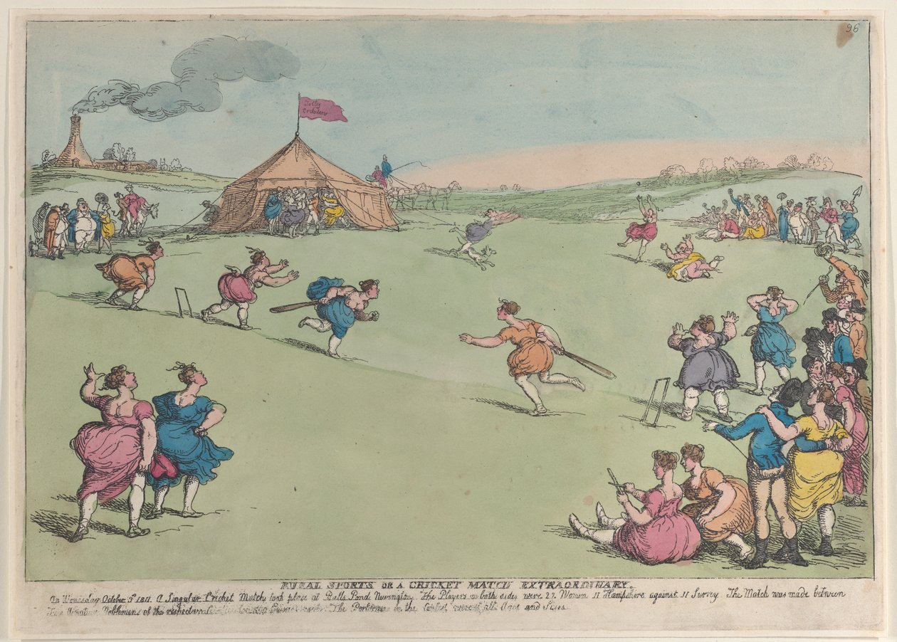Esportes rurais ou uma partida de críquete extraordinária, 10 de outubro de 1811., 10 de outubro de 1811. de Thomas Rowlandson