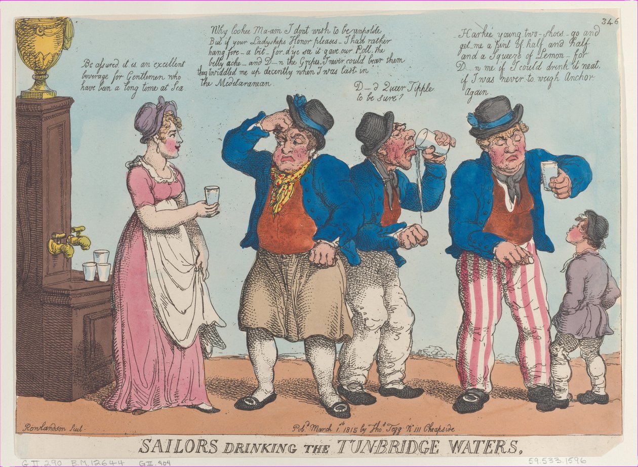 Marinheiros bebendo as águas de Tunbridge, 1º de março de 1815., 1º de março de 1815. de Thomas Rowlandson