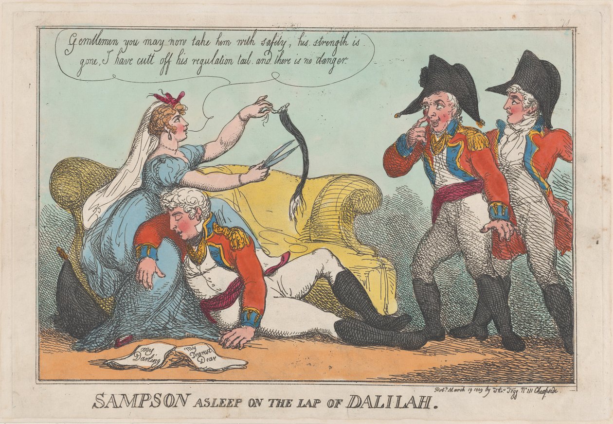 Sampson dormindo no colo de Dalilah, 19 de março de 1809., 19 de março de 1809. de Thomas Rowlandson