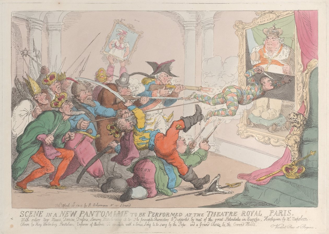 Cena em uma nova pantomima a ser encenada no Theatre Royal Paris, 12 de abril de 1815., 12 de abril de 1815 de Thomas Rowlandson