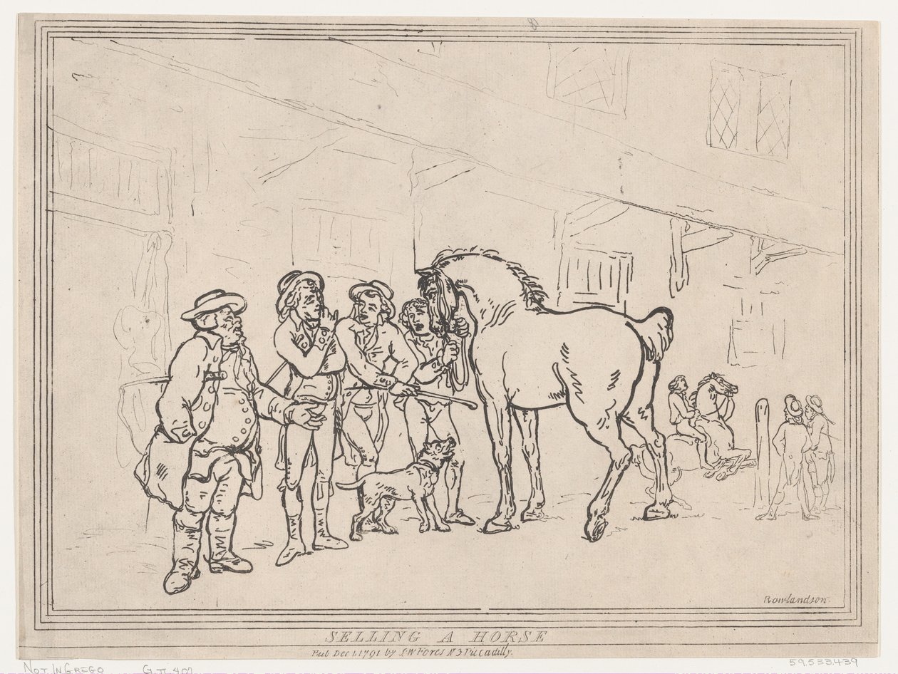 Vendendo um cavalo, 1º de dezembro de 1791., 1º de dezembro de 1791. de Thomas Rowlandson