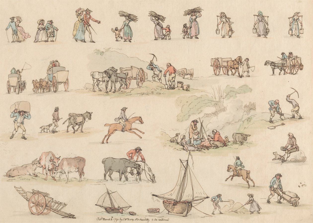 Conjunto de dezasseis: Esboços de Números e Paisagens de Thomas Rowlandson