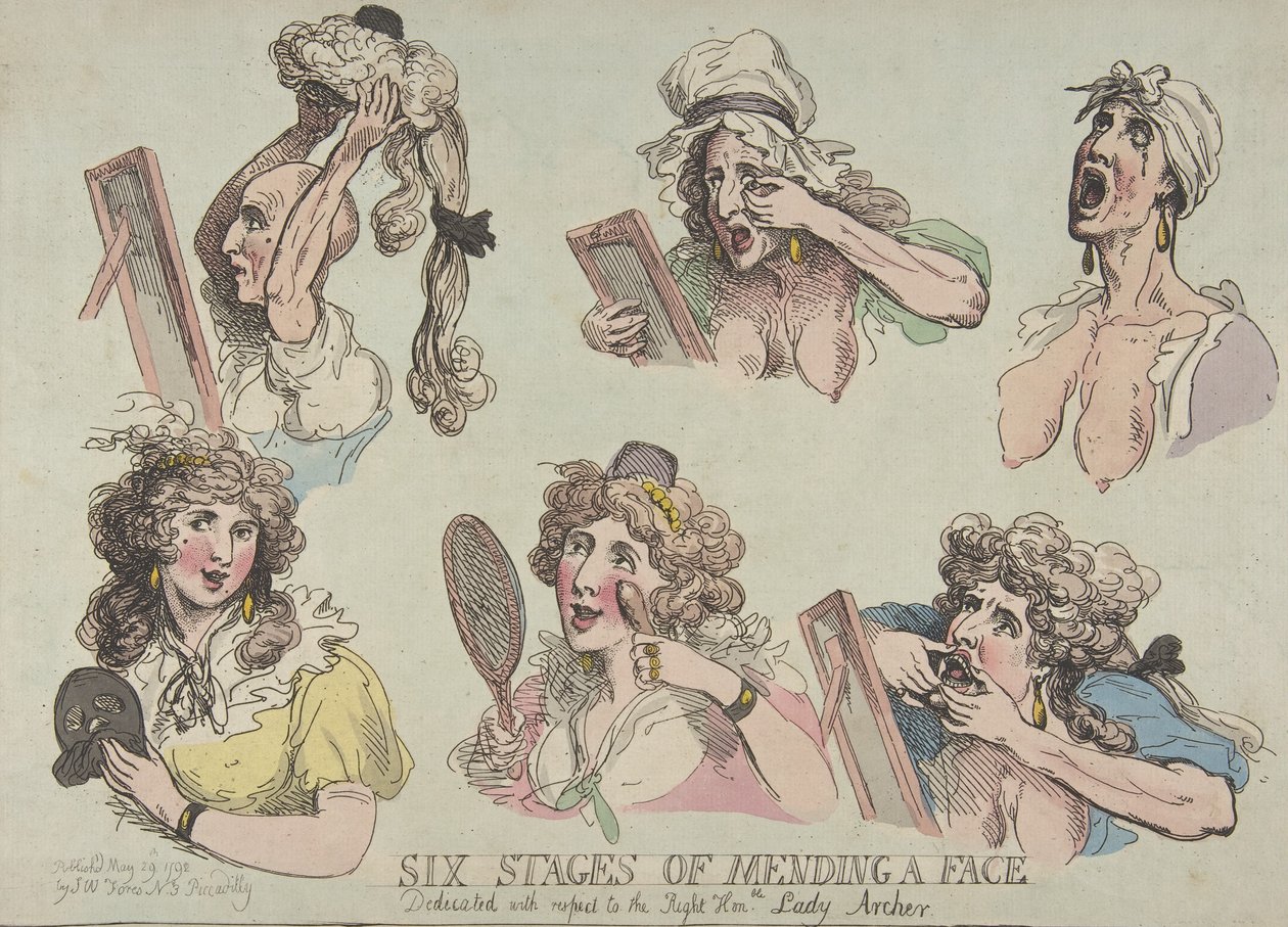 Seis Estágios de Consertar um Rosto, Dedicados ao Direito Hon-ble. Senhora Ar..., 29 de maio de 1792. de Thomas Rowlandson