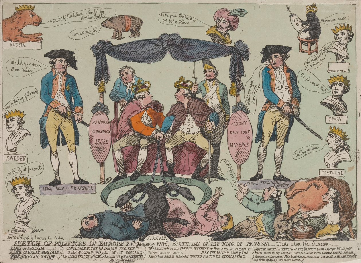 Esboço da Situação Política na Europa, 24 de janeiro de 1786 — Aniversário do Rei da Prússia--- de Thomas Rowlandson