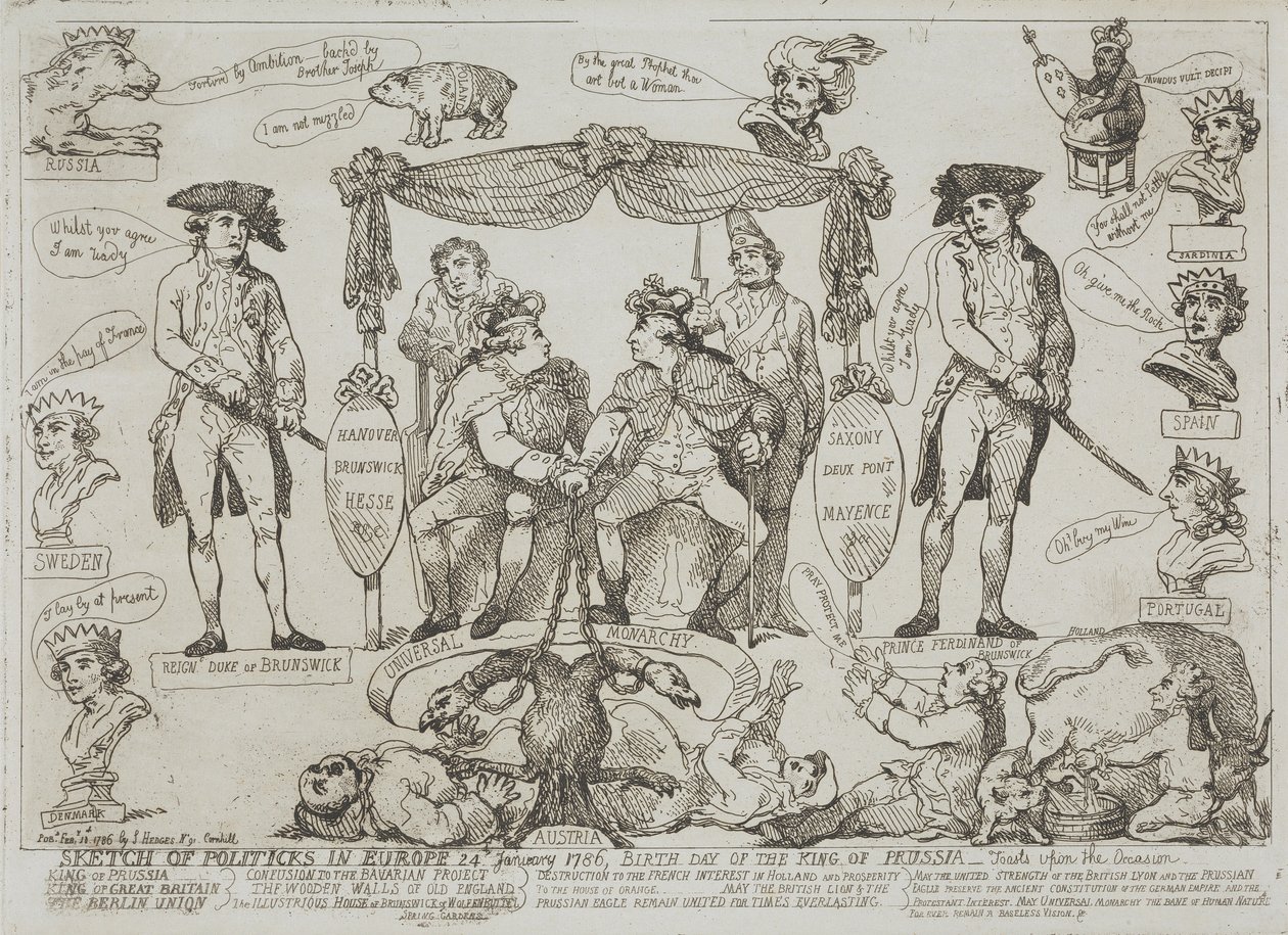Esboço da Situação Política na Europa, 24 de janeiro de 1786 — Aniversário do Rei da Prússia de Thomas Rowlandson