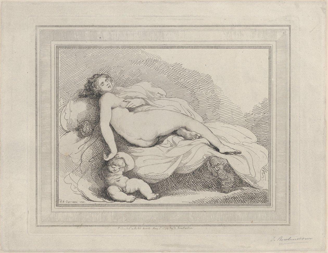 Vênus adormecido e amor, 1799., 1799. de Thomas Rowlandson