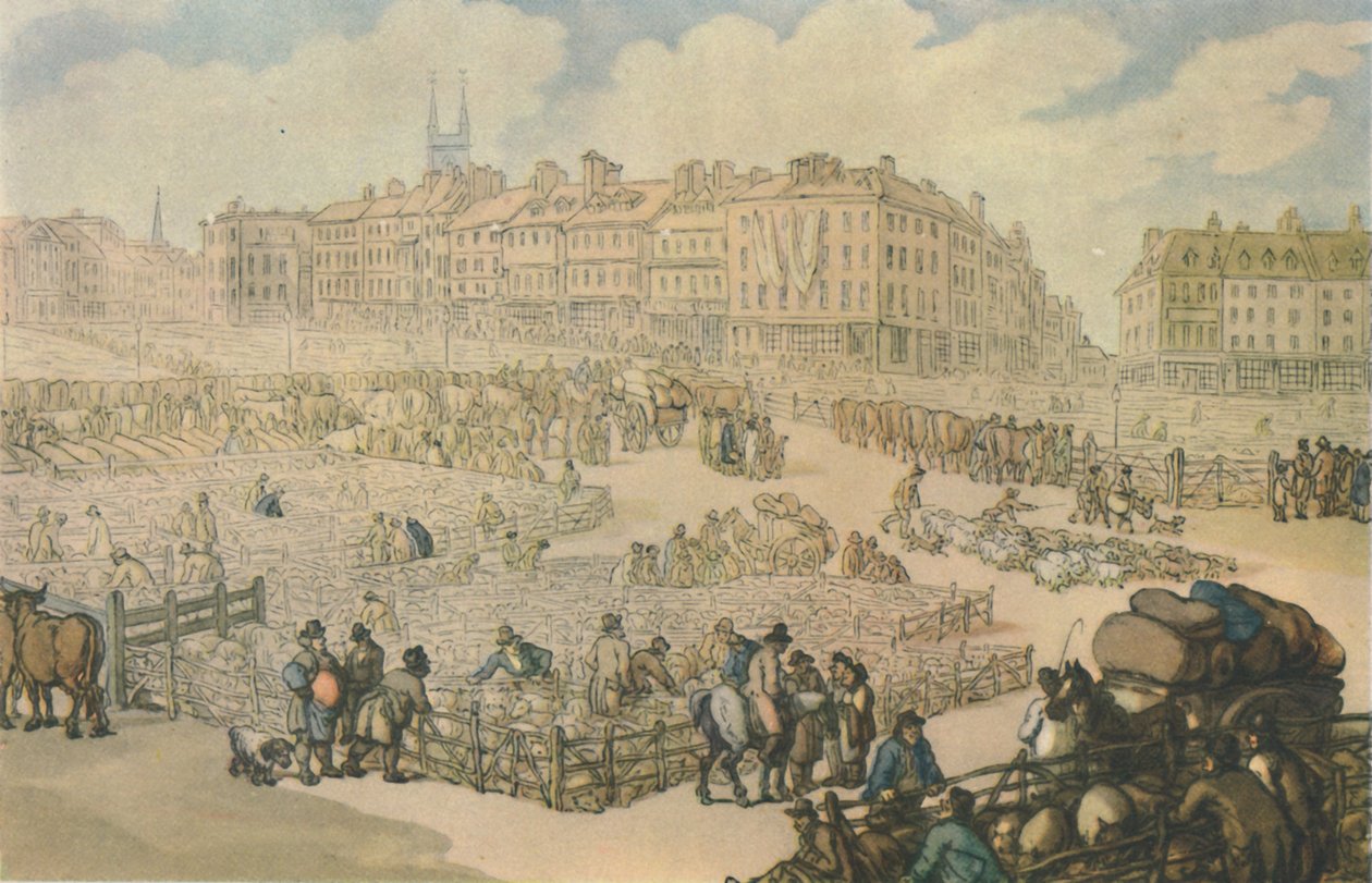 Mercado de carne de Smithfield, c1816, 1944. de Thomas Rowlandson