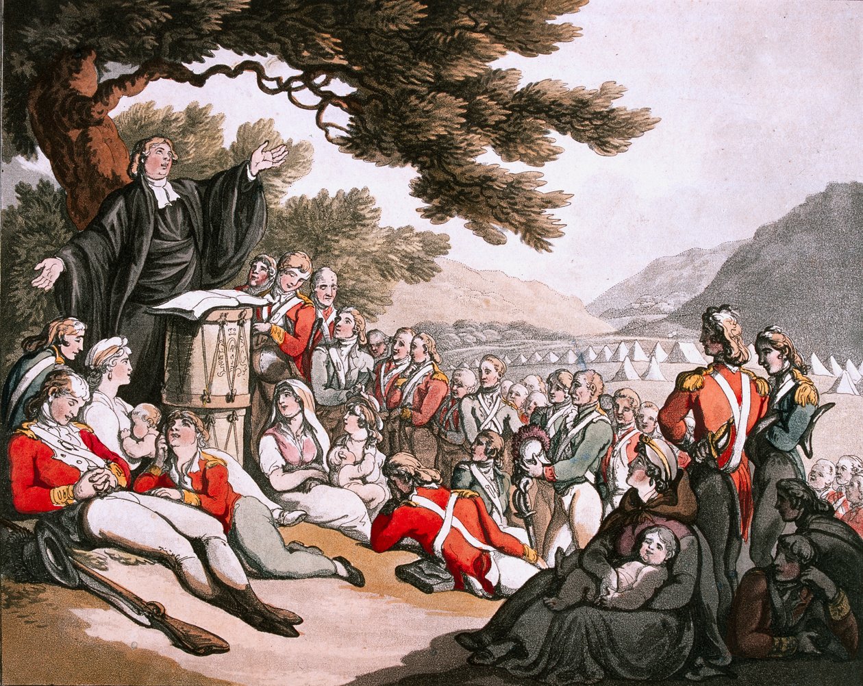Soldados que atendem ao Serviço Divino, 1798 por volta de de Thomas Rowlandson